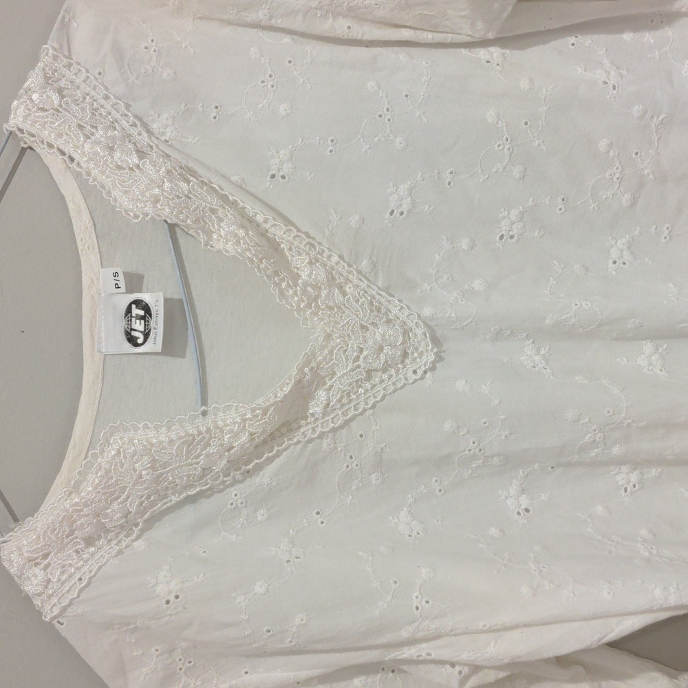Jet White Cotton Eyelet Tunic Top Shirt Size Small